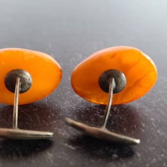 Vintage 830 Silver Amber Cufflinks - Picture 6 of 10